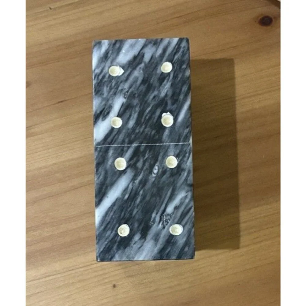 VTG Grey Marble DOMINOES SET w Case Box Complete 28 Dominos